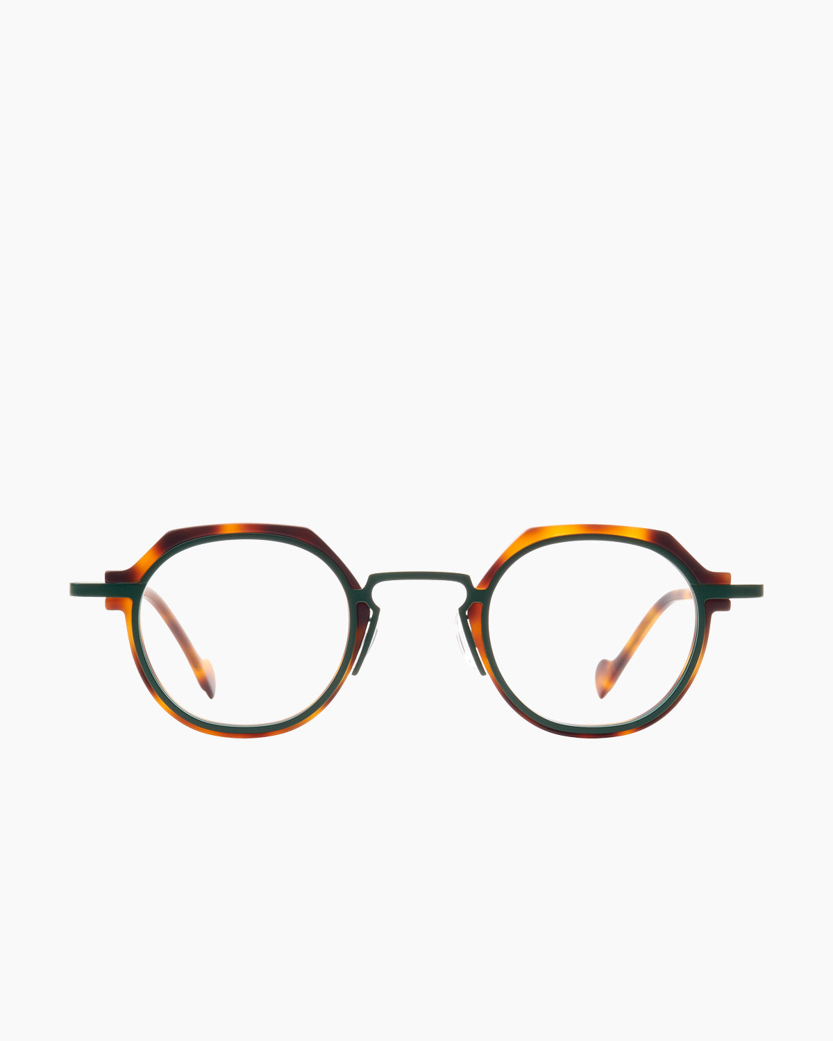 green metal oval eyeglasses by Anne et Valentin model M13, front view, lunettes de vue ovale couleur vert