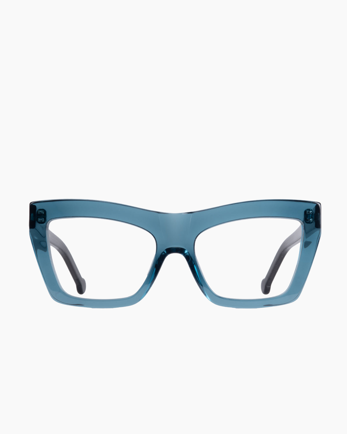 blue plastic cat eyeglasses by Marie-Sophie Dion model Mariano, front view, lunettes de vue Bleu chat