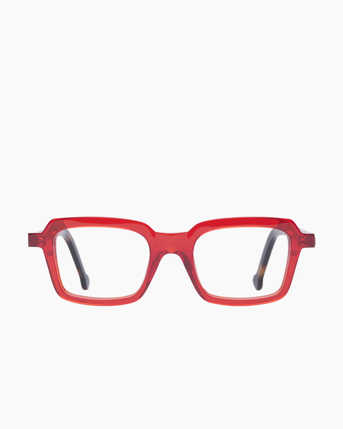 red plastic rectangle eyeglasses by Marie-Sophie Dion model Duval, front view, lunettes de vue rectangle couleur rouge