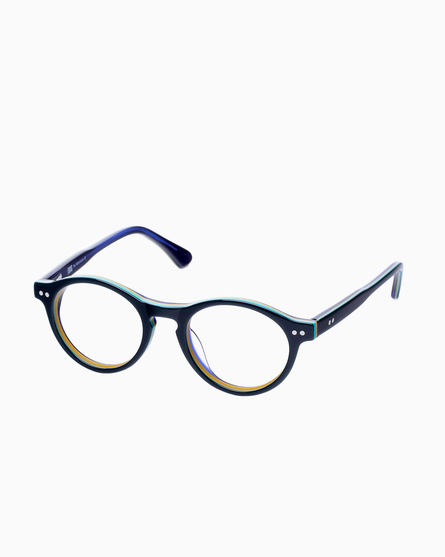 blue plastic round eyeglasses by BBig model 220, front view, lunettes de vue rond couleur Bleu