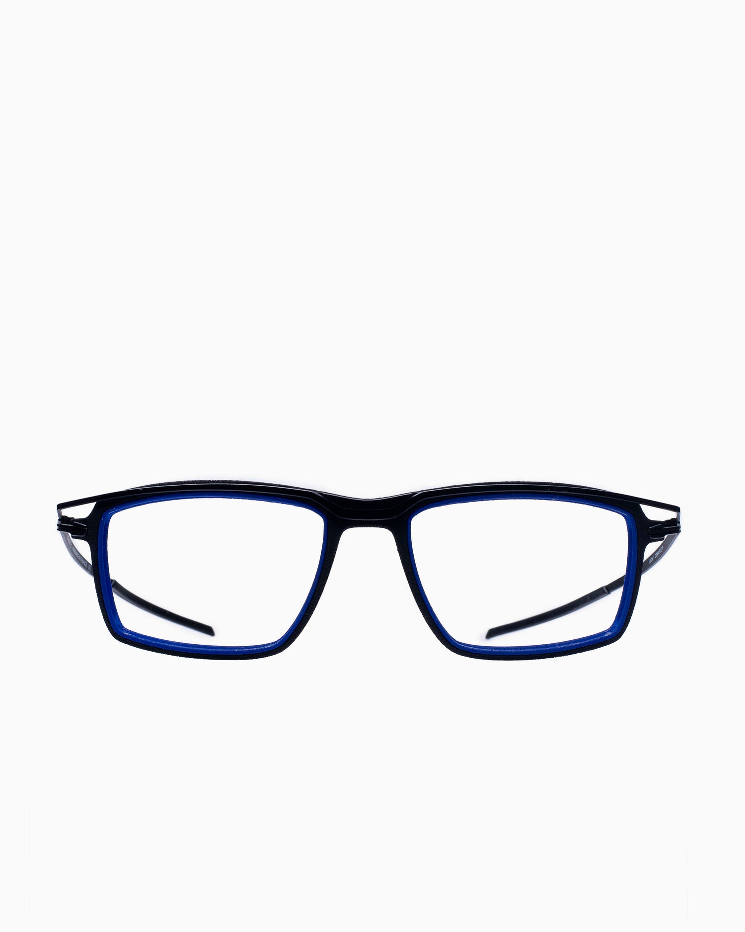 blue metal rectangle eyeglasses by Parasite model data1, front view, lunettes de vue rectangle couleur Bleu