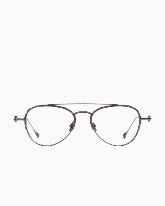 black metal aviator eyeglasses by Yohji Yamamoto model Look018, front view, lunettes de vue aviateur couleur noir