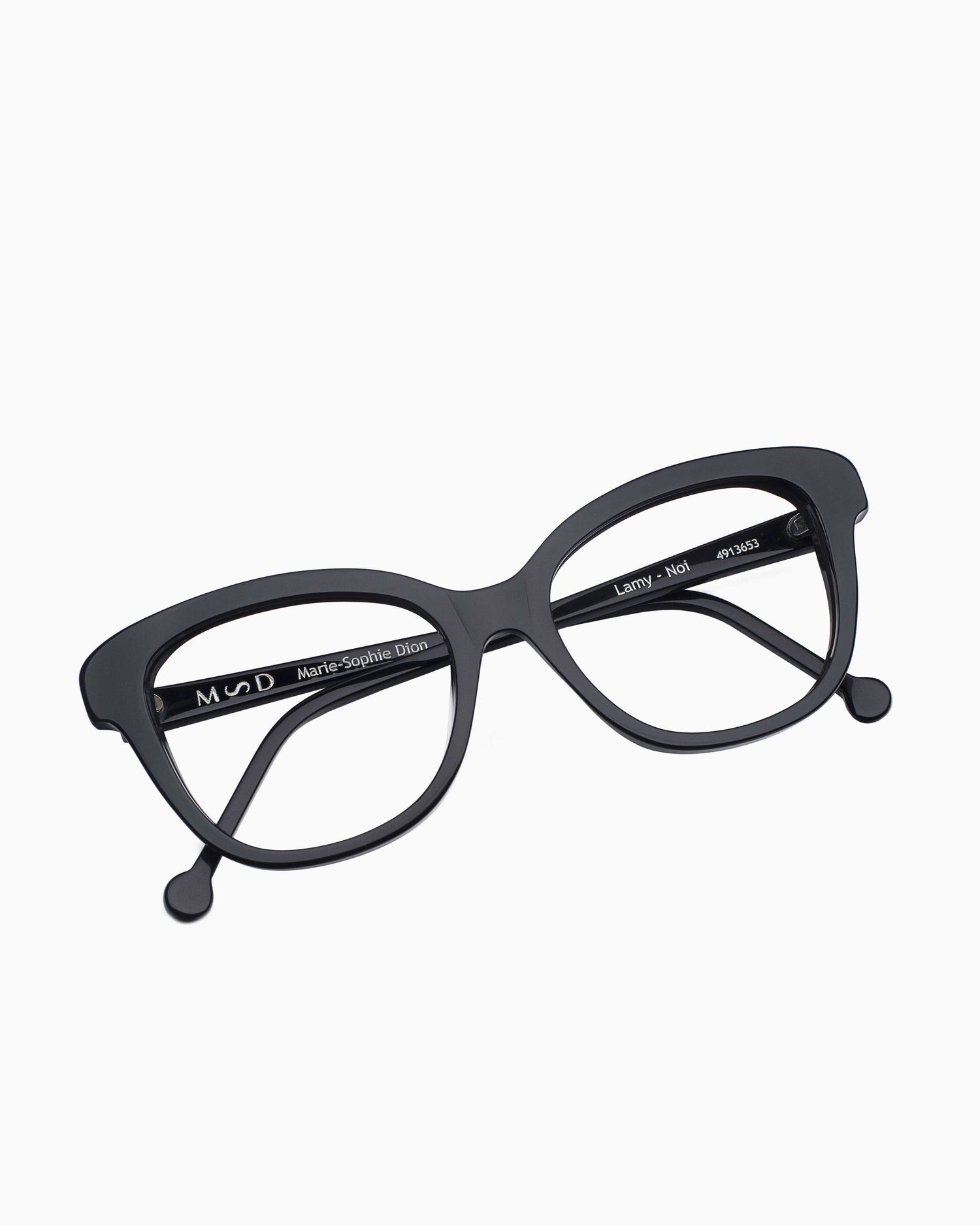 black plastic butterfly eyeglasses by Marie-Sophie Dion model Lamy, front view, lunettes de vue Noir papillon