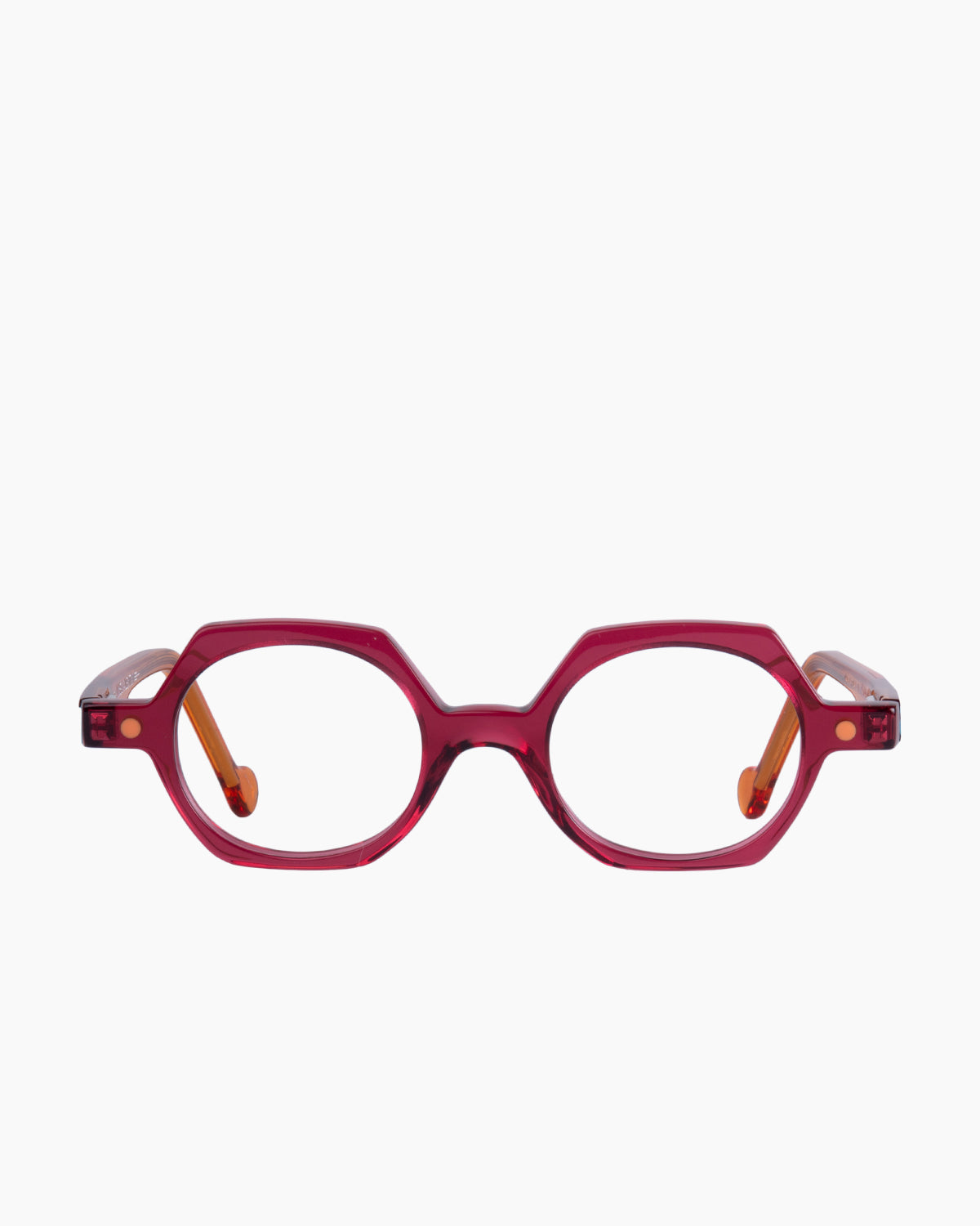pink plastic round eyeglasses by Anne et Valentin Kids model Mikado, front view, lunettes de vue Rose rond