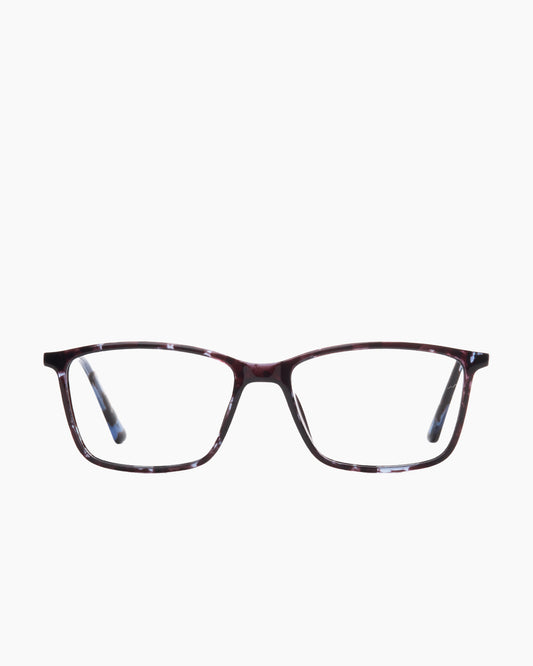 blue plastic rectangle eyeglasses by Evolve model El3, front view, lunettes de vue rectangle couleur bleu
