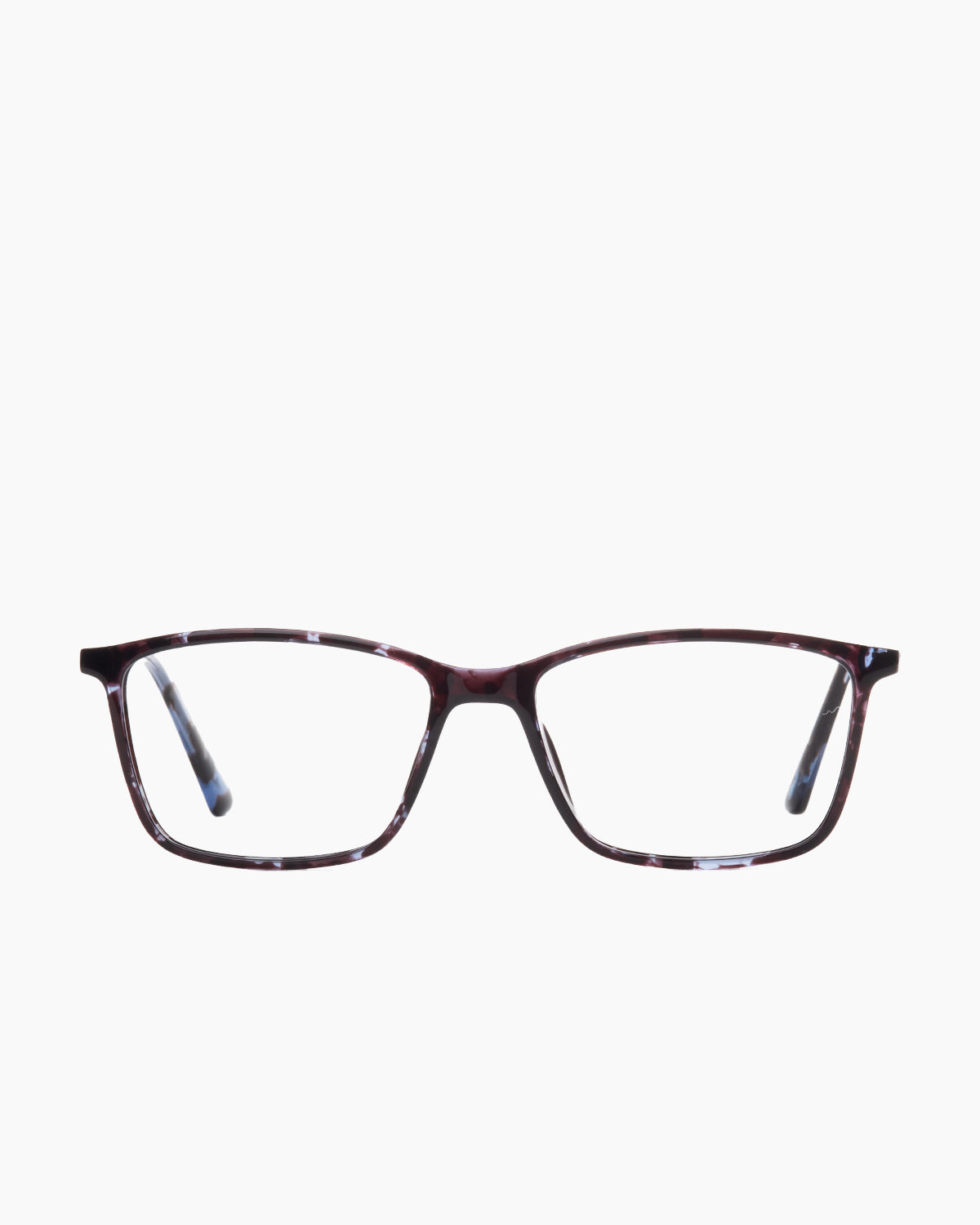 blue plastic rectangle eyeglasses by Evolve model El3, front view, lunettes de vue rectangle couleur bleu