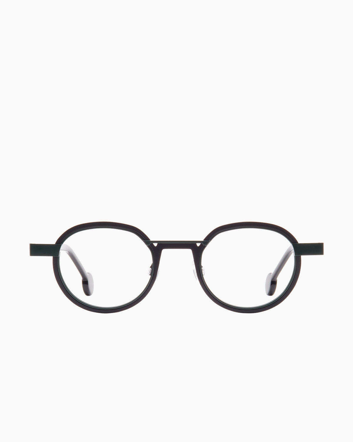 black metal oval eyeglasses by Anne et Valentin model wellseen, front view, lunettes de vue ovale couleur noir