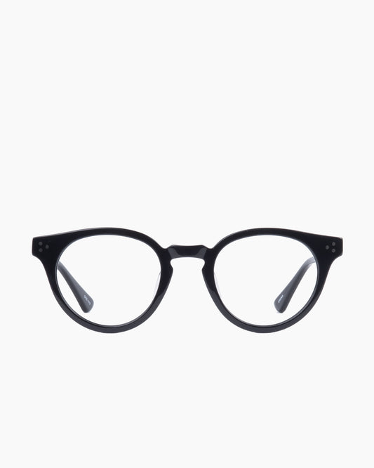 black plastic round eyeglasses by Evolve model Stills, front view, lunettes de vue rond couleur Noir