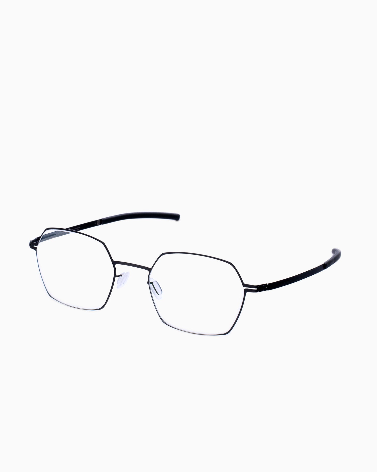black metal hexagon eyeglasses by Ic Berlin model coromell, front view, lunettes de vue Noir 