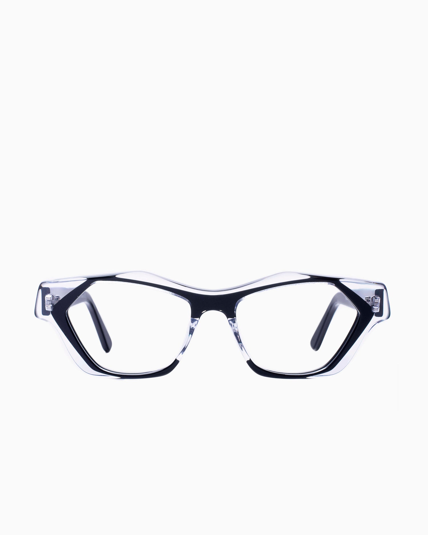 black plastic cat eyeglasses by Traction model NEZU, front view, lunettes de vue Noir 