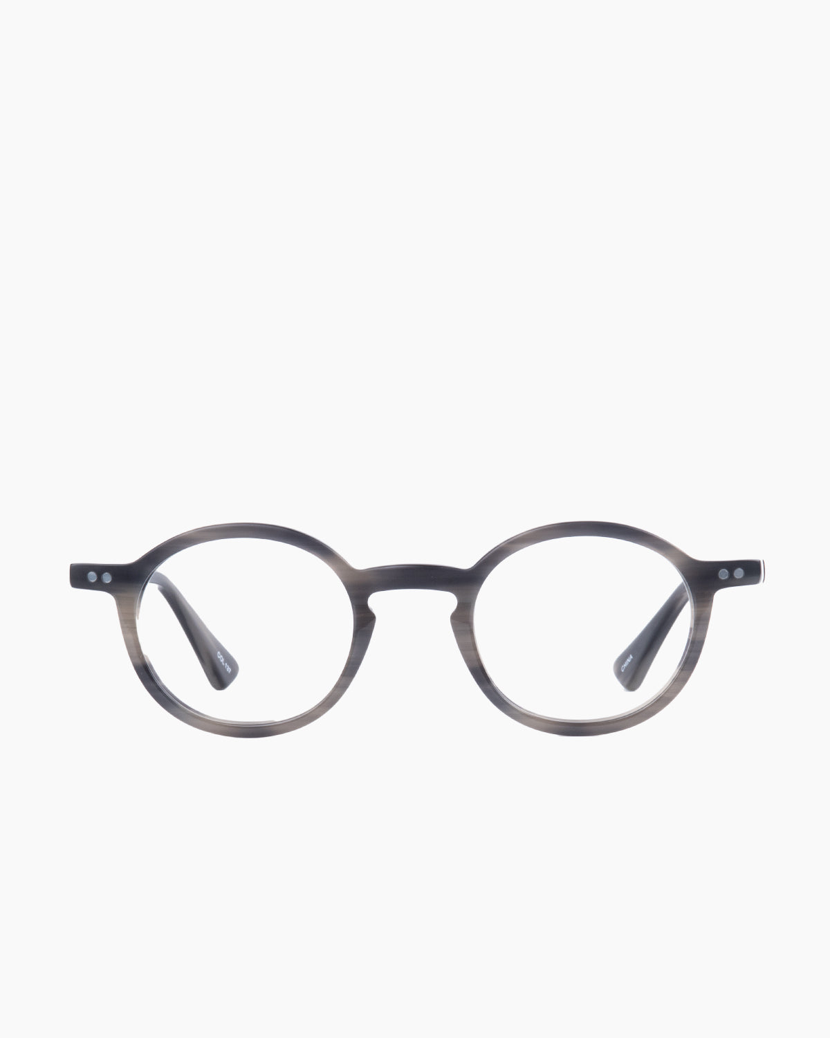 grey plastic round eyeglasses by Evolve model Tyler, front view, lunettes de vue Gris rond