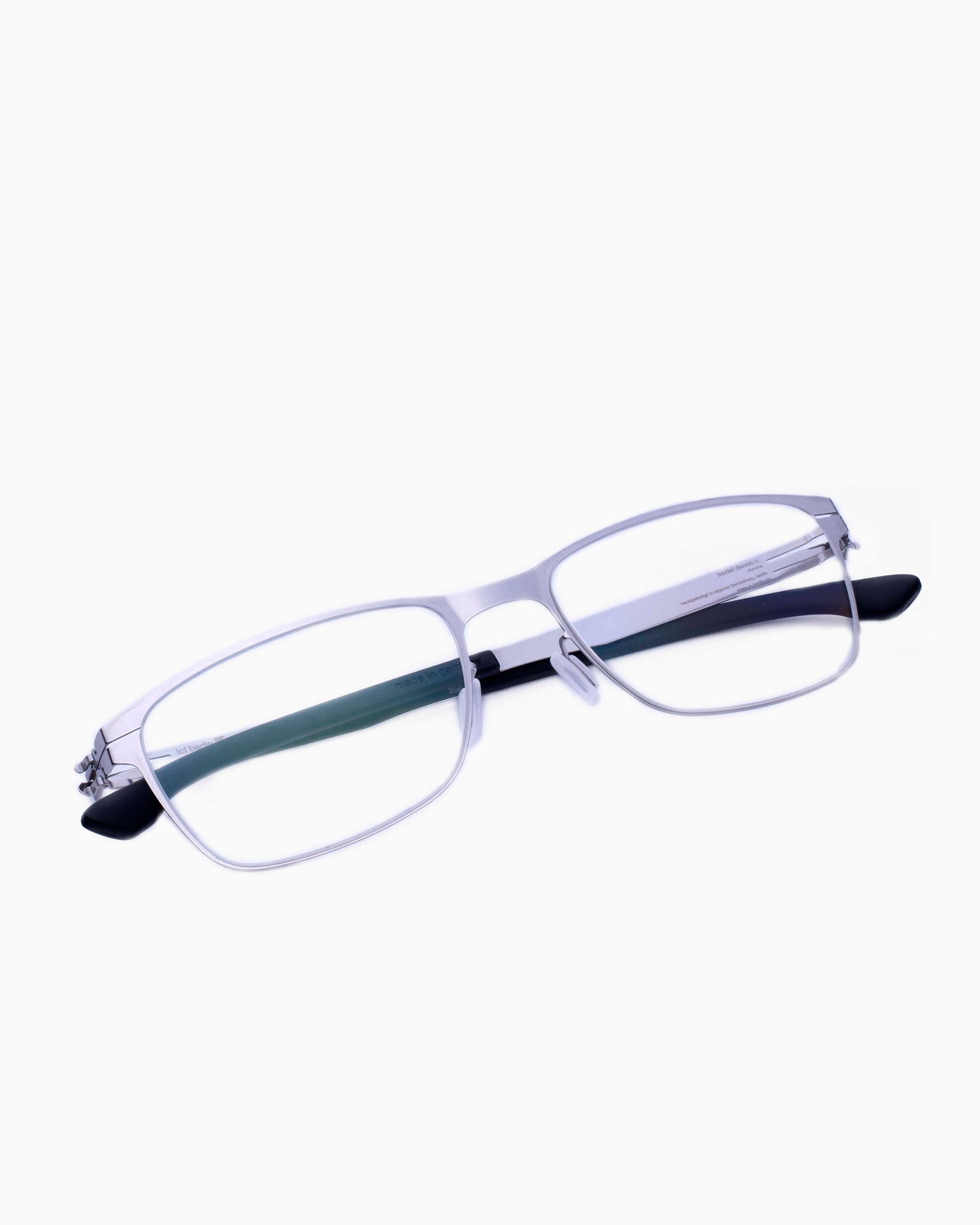silver metal rectangle eyeglasses by Ic Berlin model DennisN, front view, lunettes de vue argent rectangle