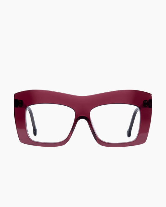 purple plastic rectangle eyeglasses by Marie-Sophie Dion model Arseneau, front view, lunettes de vue rectangle couleur violet