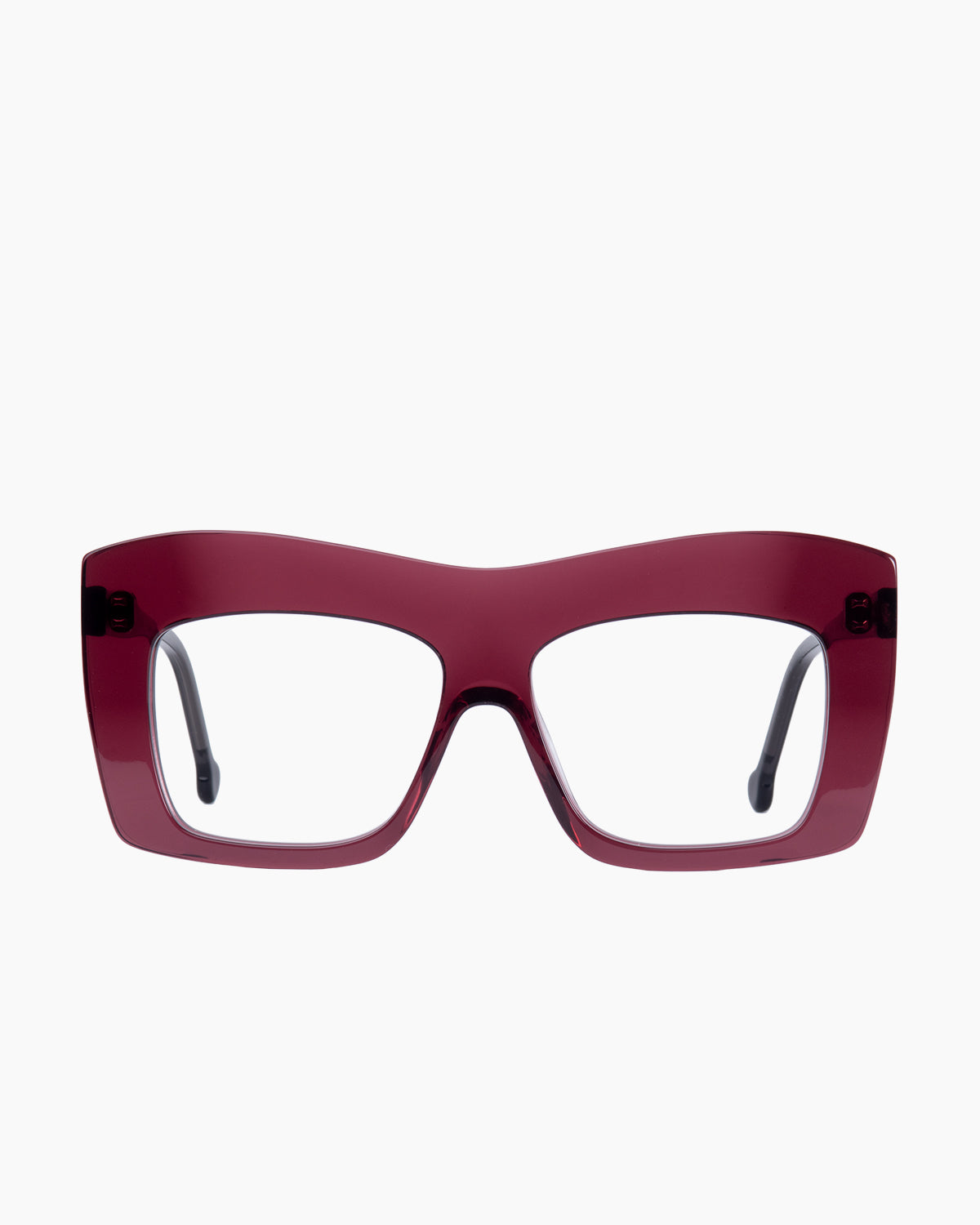 purple plastic rectangle eyeglasses by Marie-Sophie Dion model Arseneau, front view, lunettes de vue rectangle couleur violet