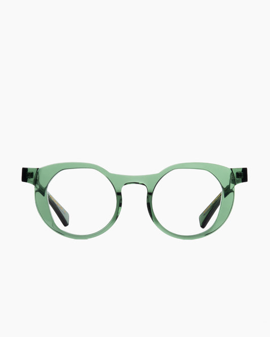 green plastic round eyeglasses by Gamine model savamala kids, front view, lunettes de vue rond couleur vert
