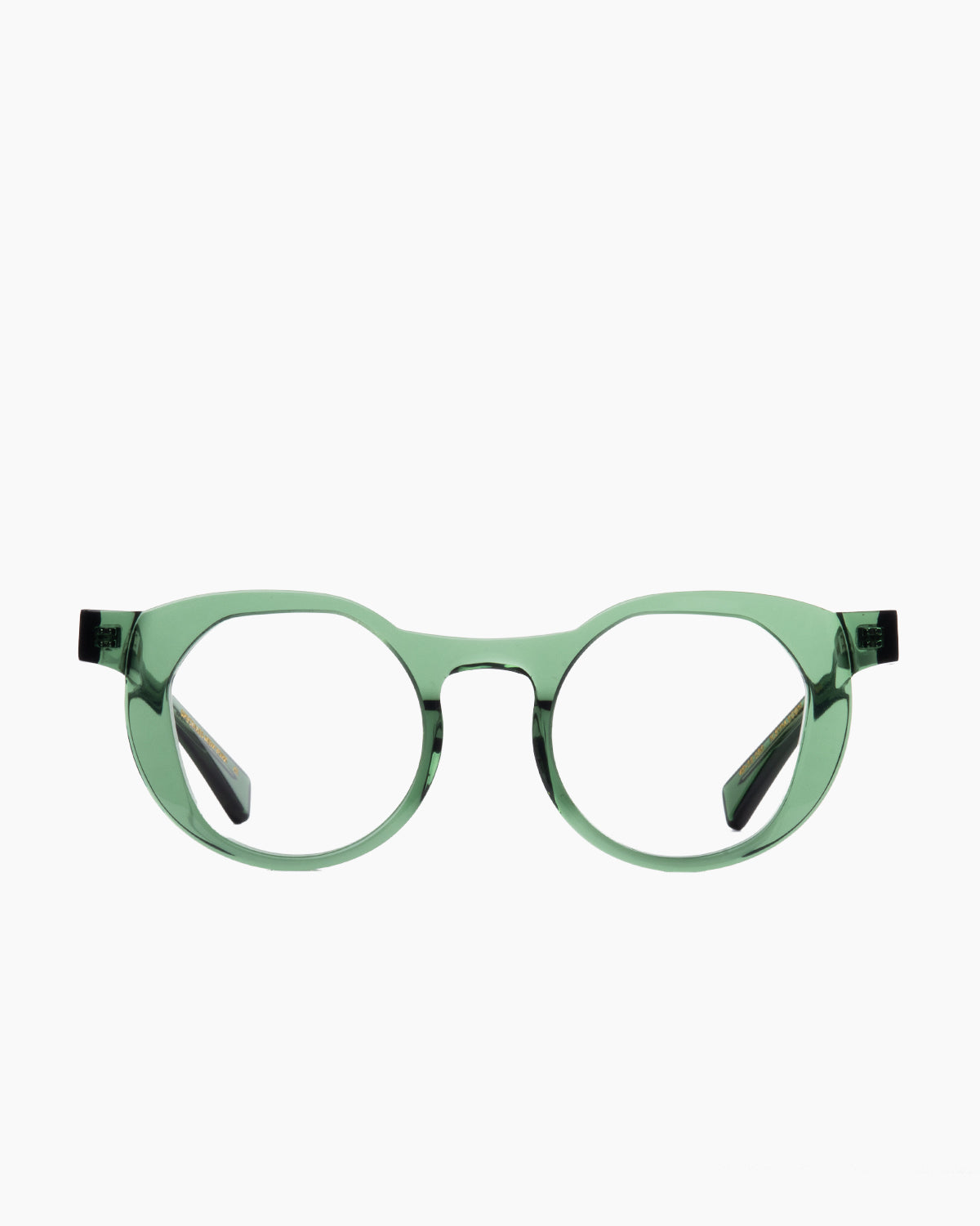 green plastic round eyeglasses by Gamine model savamala kids, front view, lunettes de vue rond couleur vert