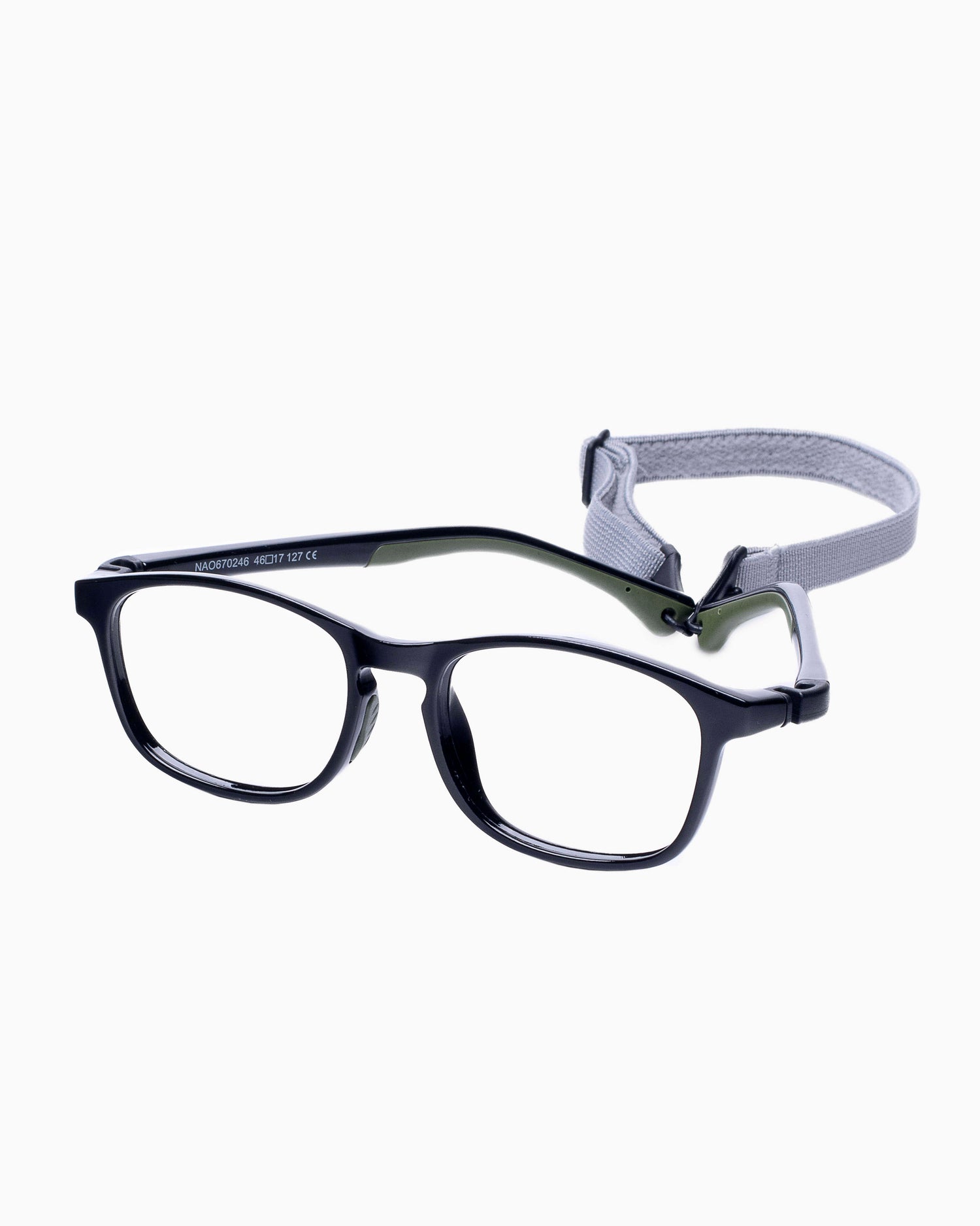 black plastic rectangle eyeglasses by Nanovista Kids model POWERUP, front view, lunettes de vue Noir rectangle