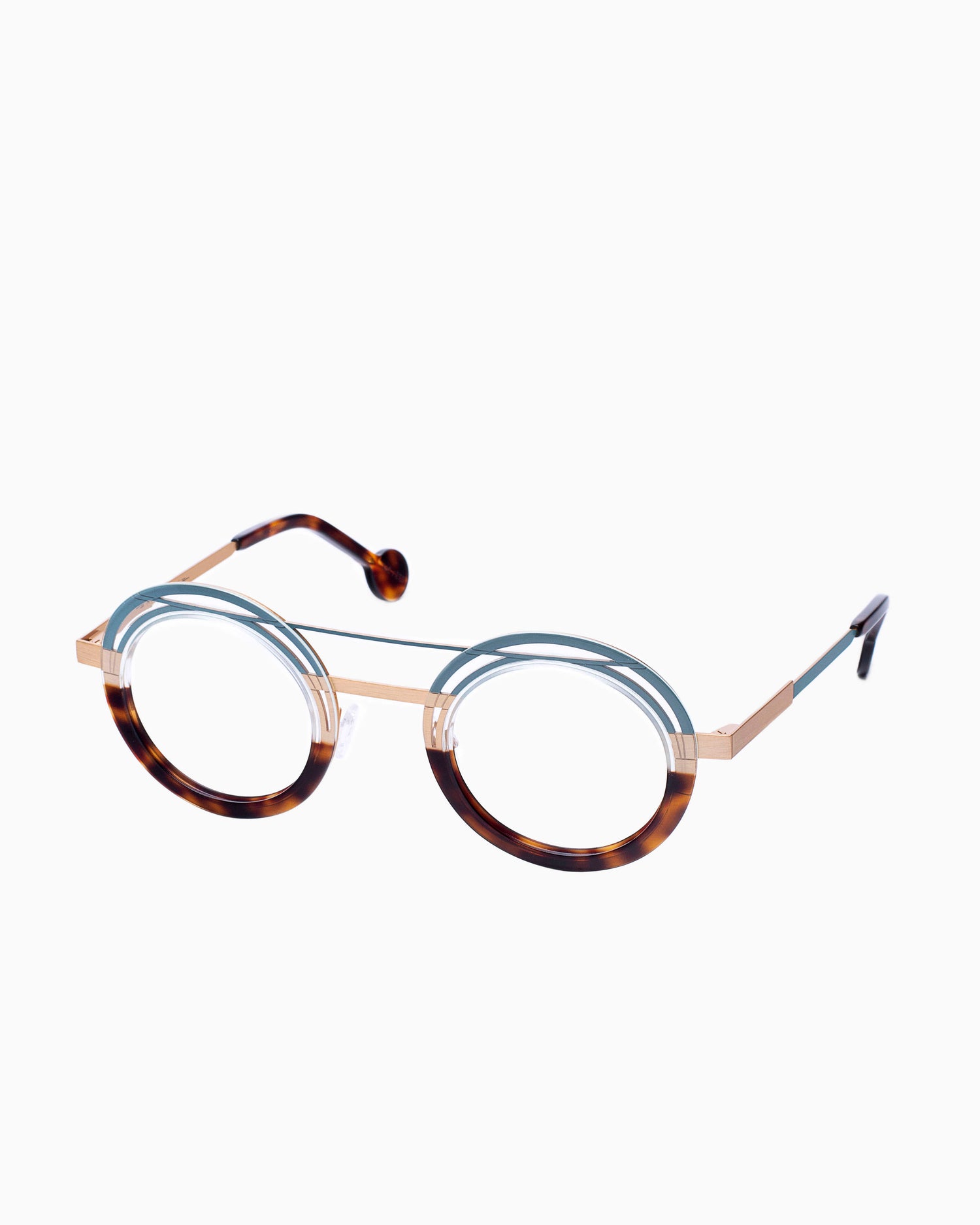 tortoise metal round eyeglasses by Anne et Valentin model Labyrinthe1, front view, lunettes de vue rond couleur Écaille de tortue