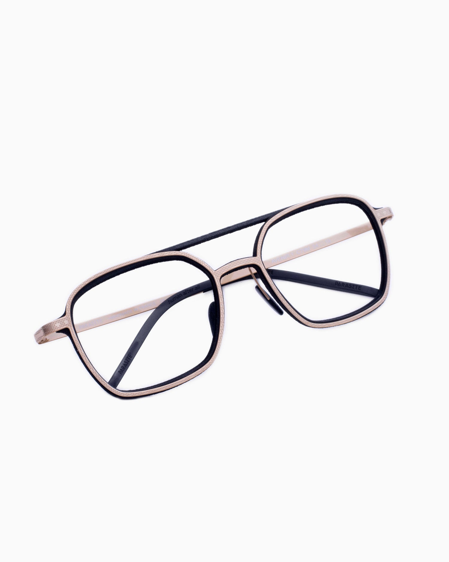 gold metal aviator eyeglasses by Parasite model Avenir1, front view, lunettes de vue or aviateur