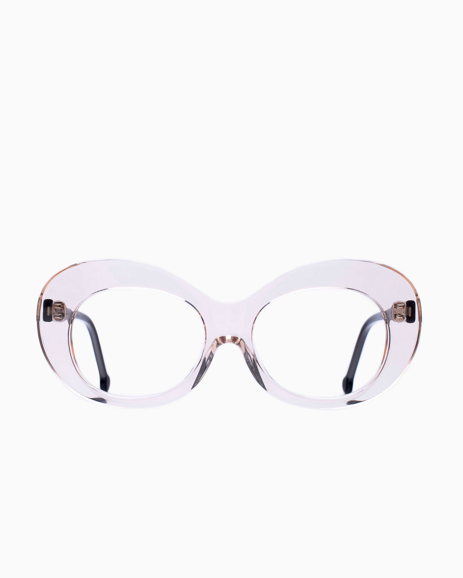 pink, beige plastic oval eyeglasses by Marie-Sophie Dion model Morin, front view, lunettes de vue ovale couleur rose, beige