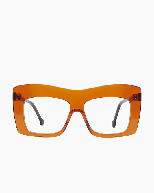 orange plastic rectangle eyeglasses by Marie-Sophie Dion model Arseneau, front view, lunettes de vue rectangle couleur Orange