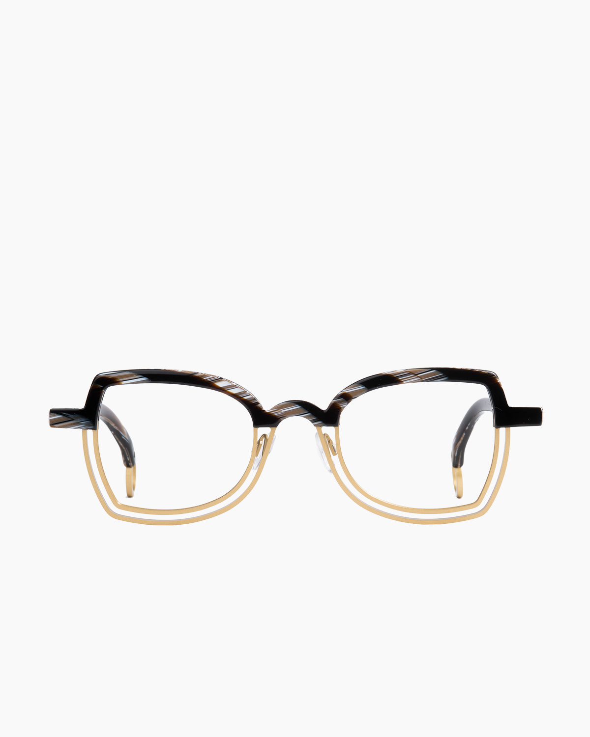 brown metal butterfly eyeglasses by Theo model Stopper, front view, lunettes de vue brun papillon