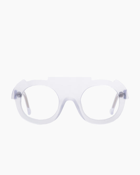 crystal plastic round eyeglasses by Marie-Sophie Dion model Biron, front view, lunettes de vue rond couleur cristal
