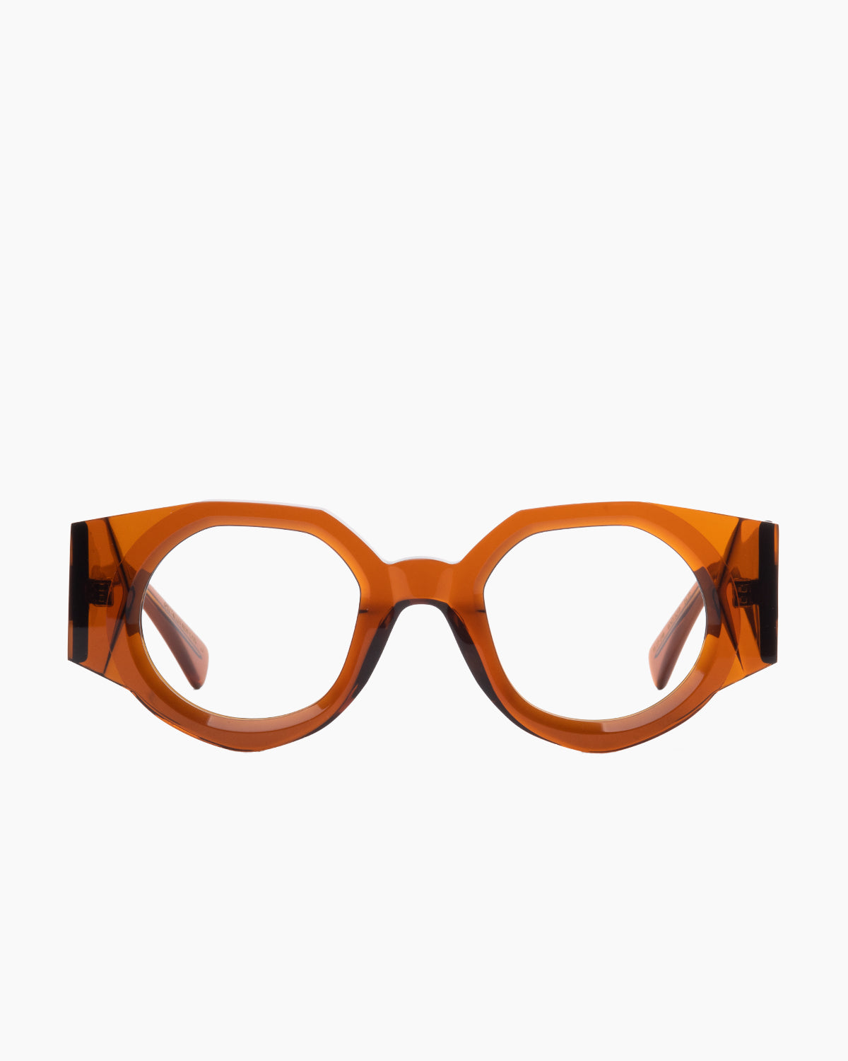 orange plastic round eyeglasses by Gamine model Wynwood, front view, lunettes de vue orange rond