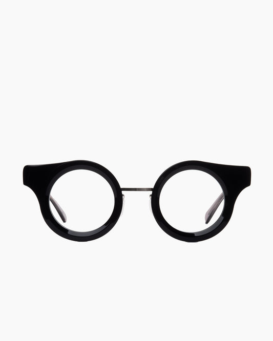black metal round eyeglasses by Gamine model ButtressSödermalm, front view, lunettes de vue rond couleur noir