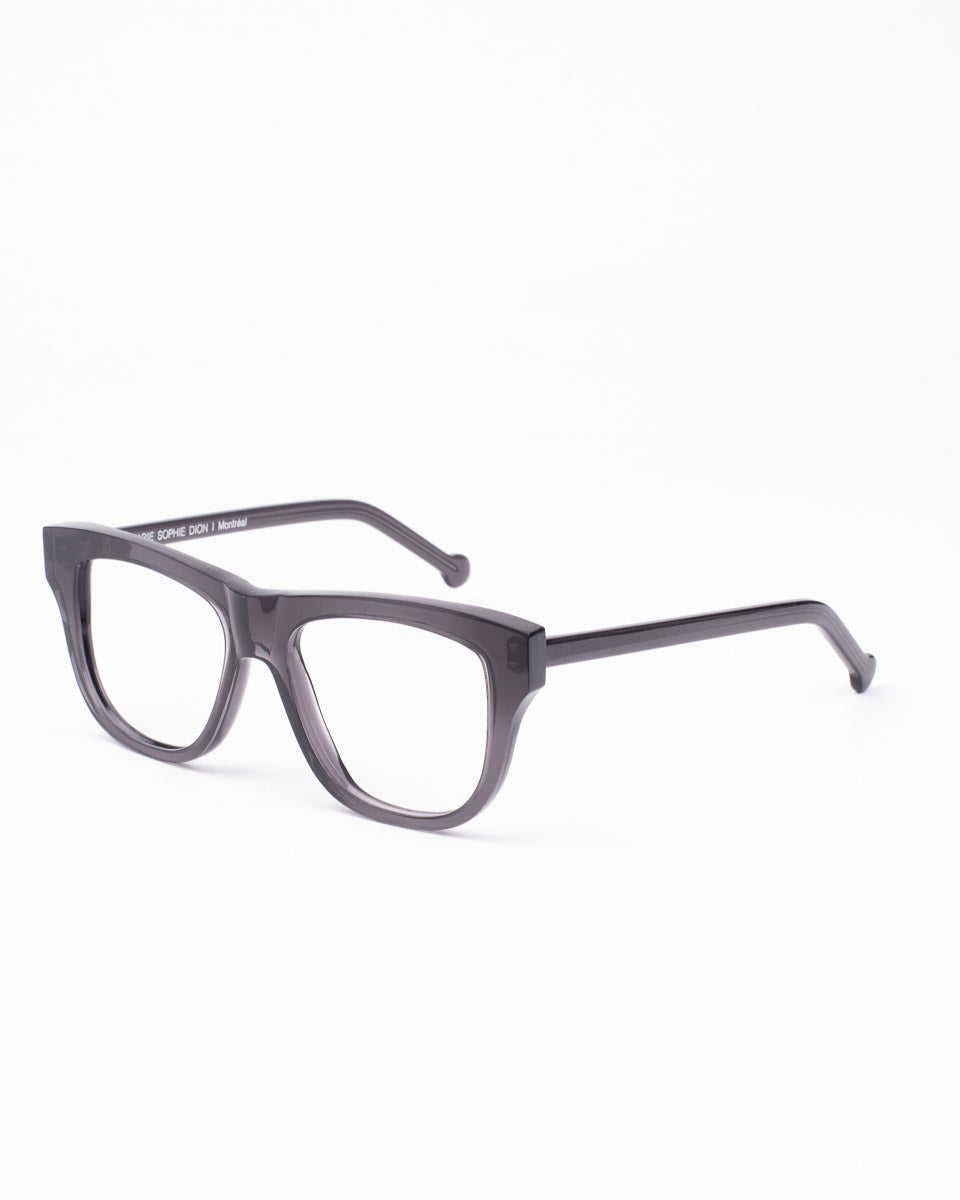 grey plastic rectangle eyeglasses by Marie-Sophie Dion model Pepin, front view, lunettes de vue rectangle couleur Gris