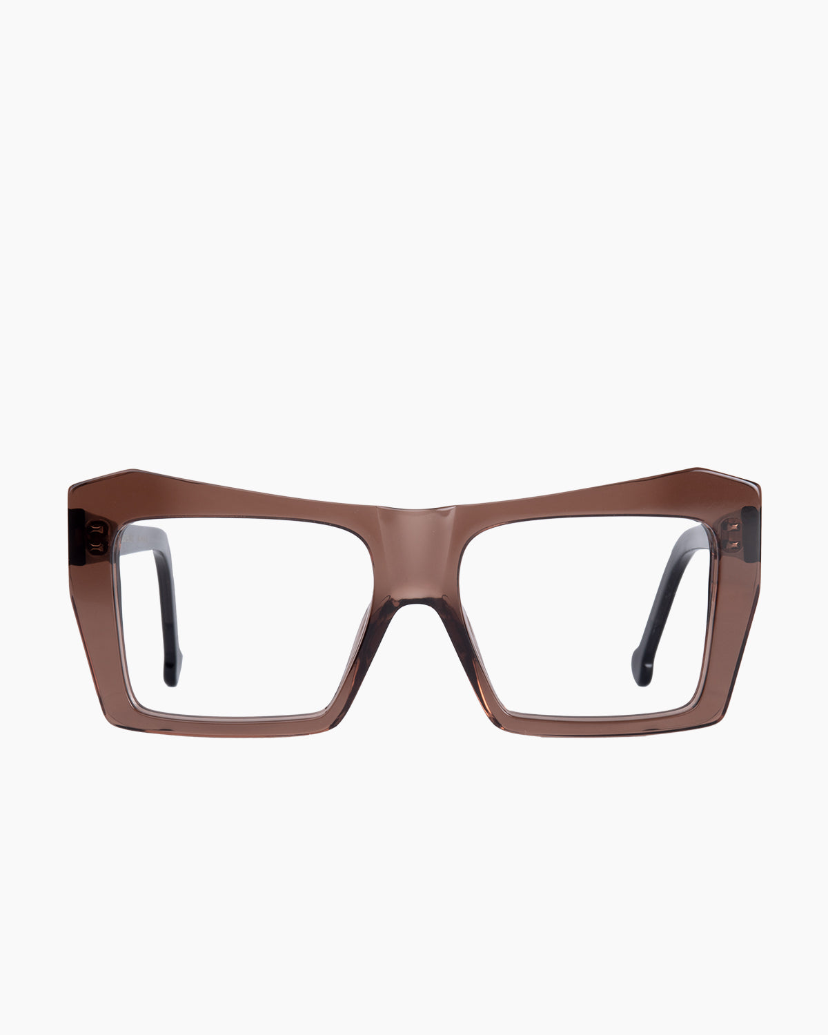 brown plastic rectangle eyeglasses by Marie-Sophie Dion model Pinault, front view, lunettes de vue rectangle couleur Brun