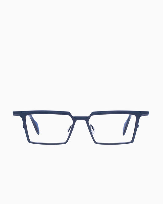 blue metal rectangle eyeglasses by Theo model emerald , front view, lunettes de vue rectangle couleur Bleu
