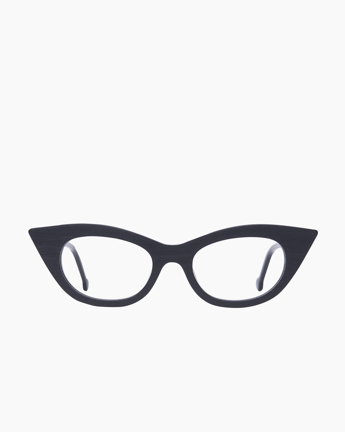 black plastic cat eyeglasses by Marie-Sophie Dion model Chatelier, front view, lunettes de vue chat couleur Noir
