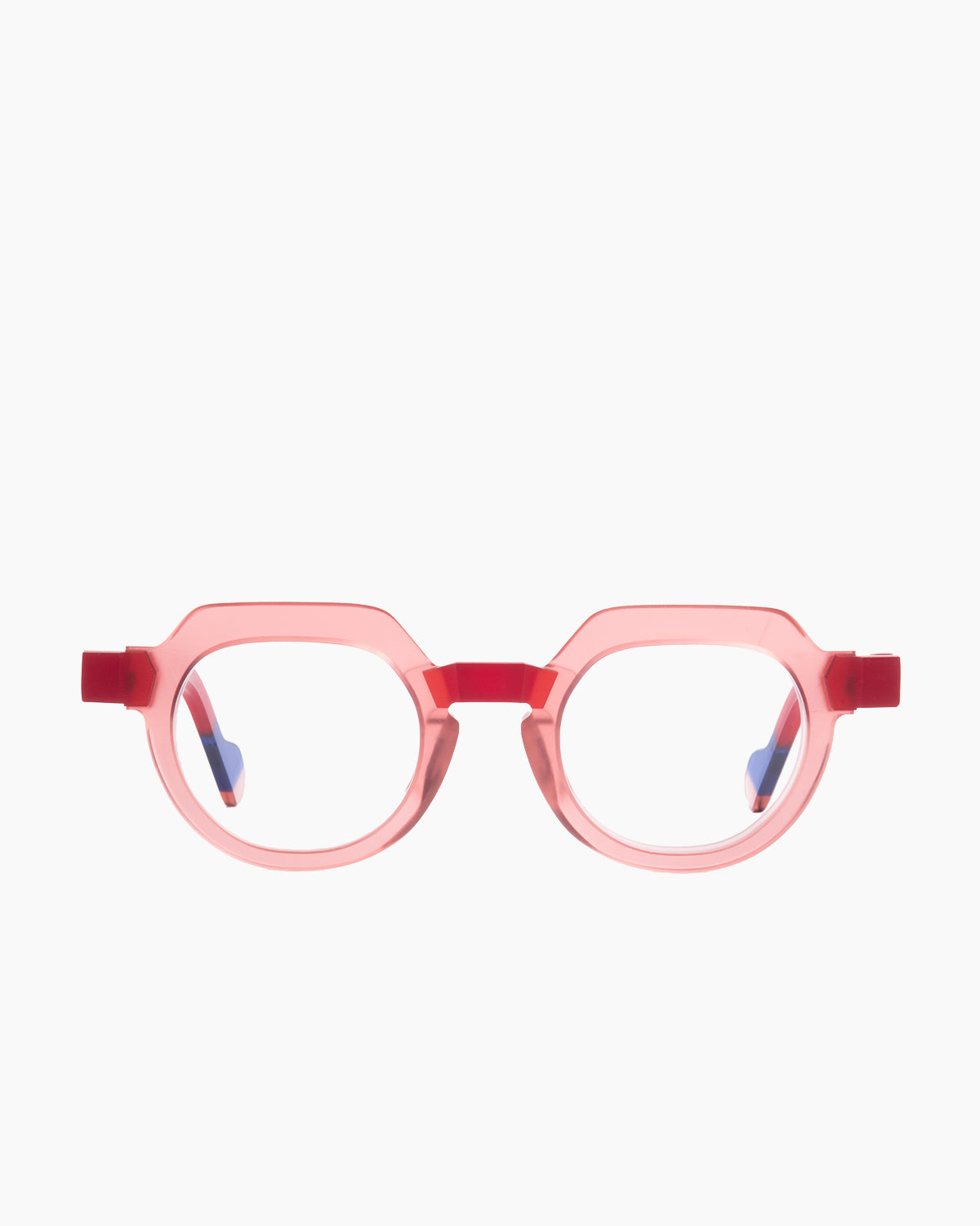 pink plastic round eyeglasses by Anne et Valentin model raw6, front view, lunettes de vue rond couleur Rose