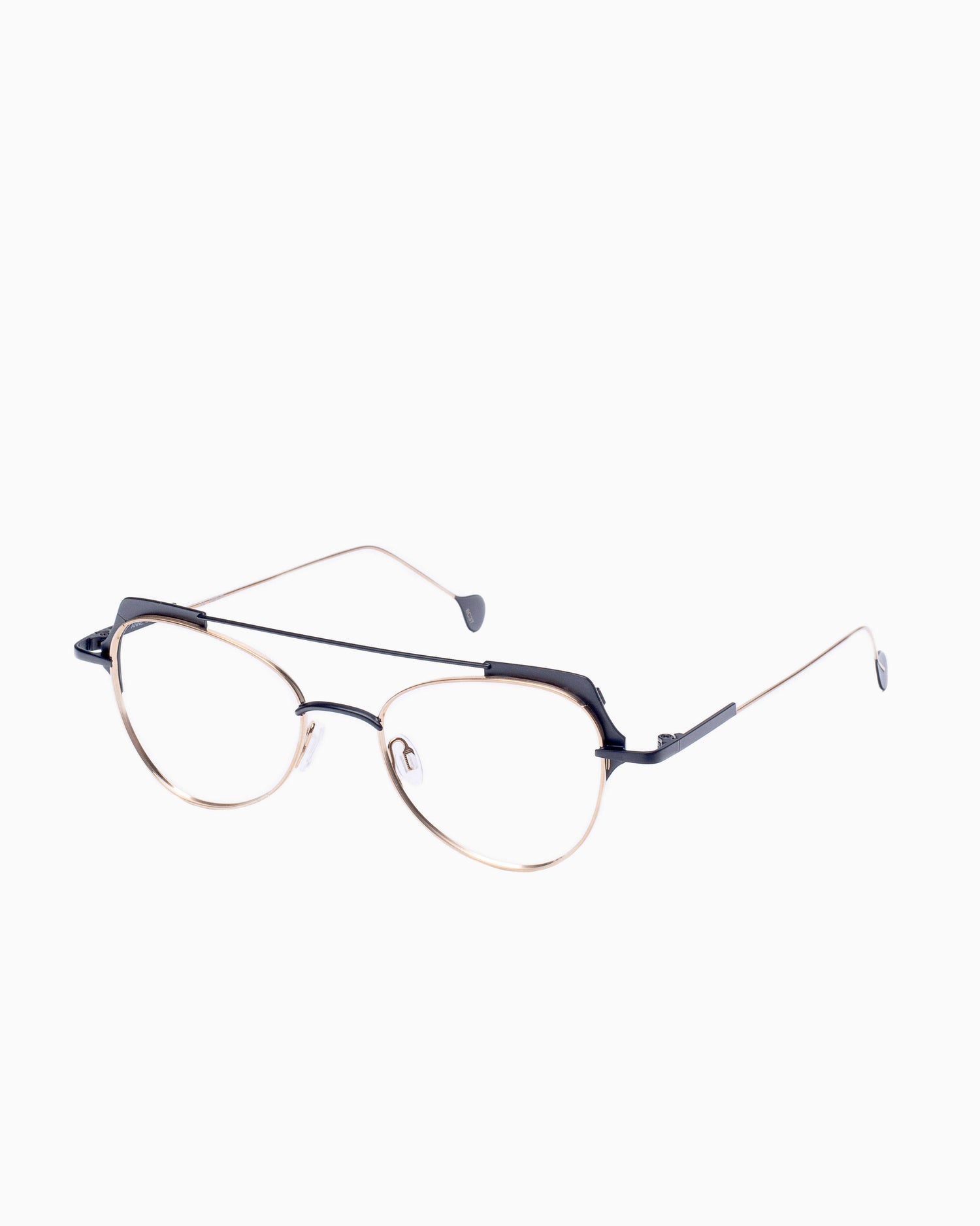 gold metal aviator eyeglasses by Anne et Valentin model Cassiopee, front view, lunettes de vue or aviateur