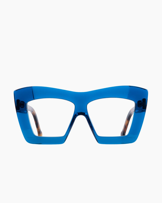 blue plastic rectangle eyeglasses by Marie-Sophie Dion model Archer, front view, lunettes de vue rectangle couleur Bleu