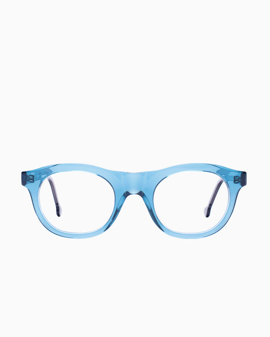 blue plastic oval eyeglasses by Marie-Sophie Dion model LEcuyer, front view, lunettes de vue ovale couleur Bleu
