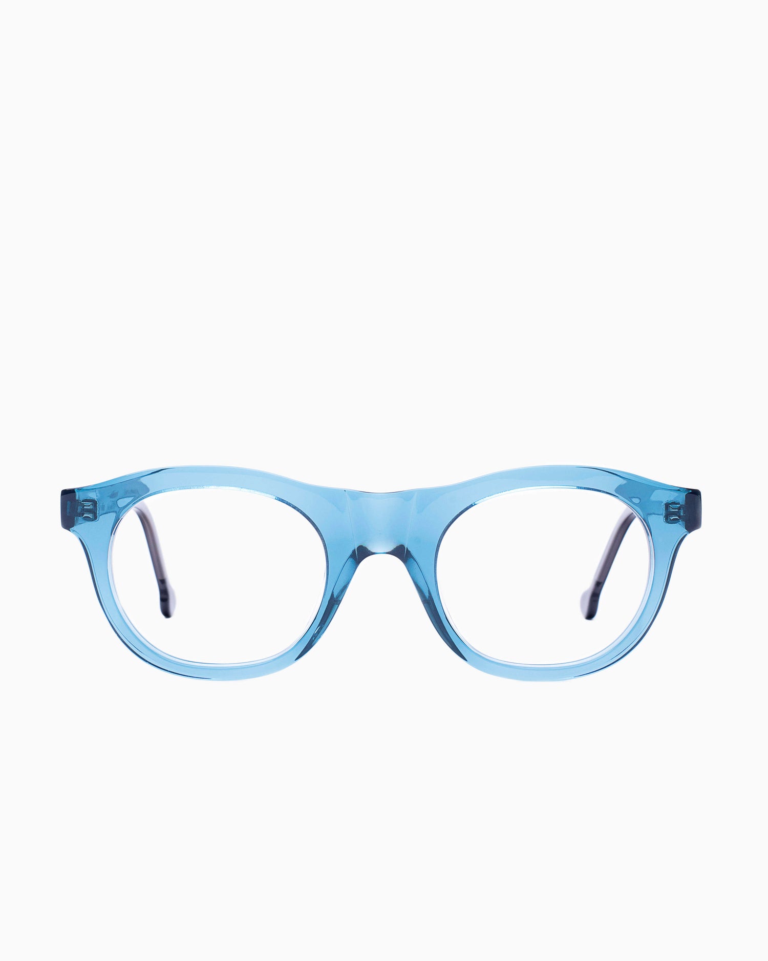 blue plastic oval eyeglasses by Marie-Sophie Dion model LEcuyer, front view, lunettes de vue ovale couleur Bleu