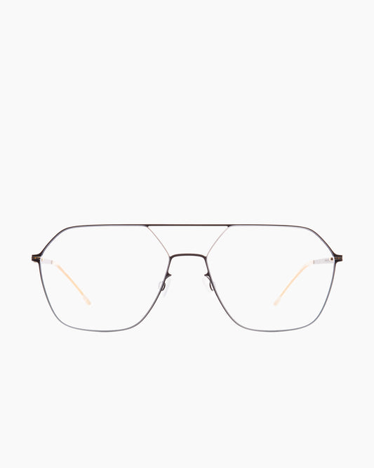 black metal hexagon eyeglasses by Mykita model Jelva, front view, lunettes de vue hexagone couleur noir