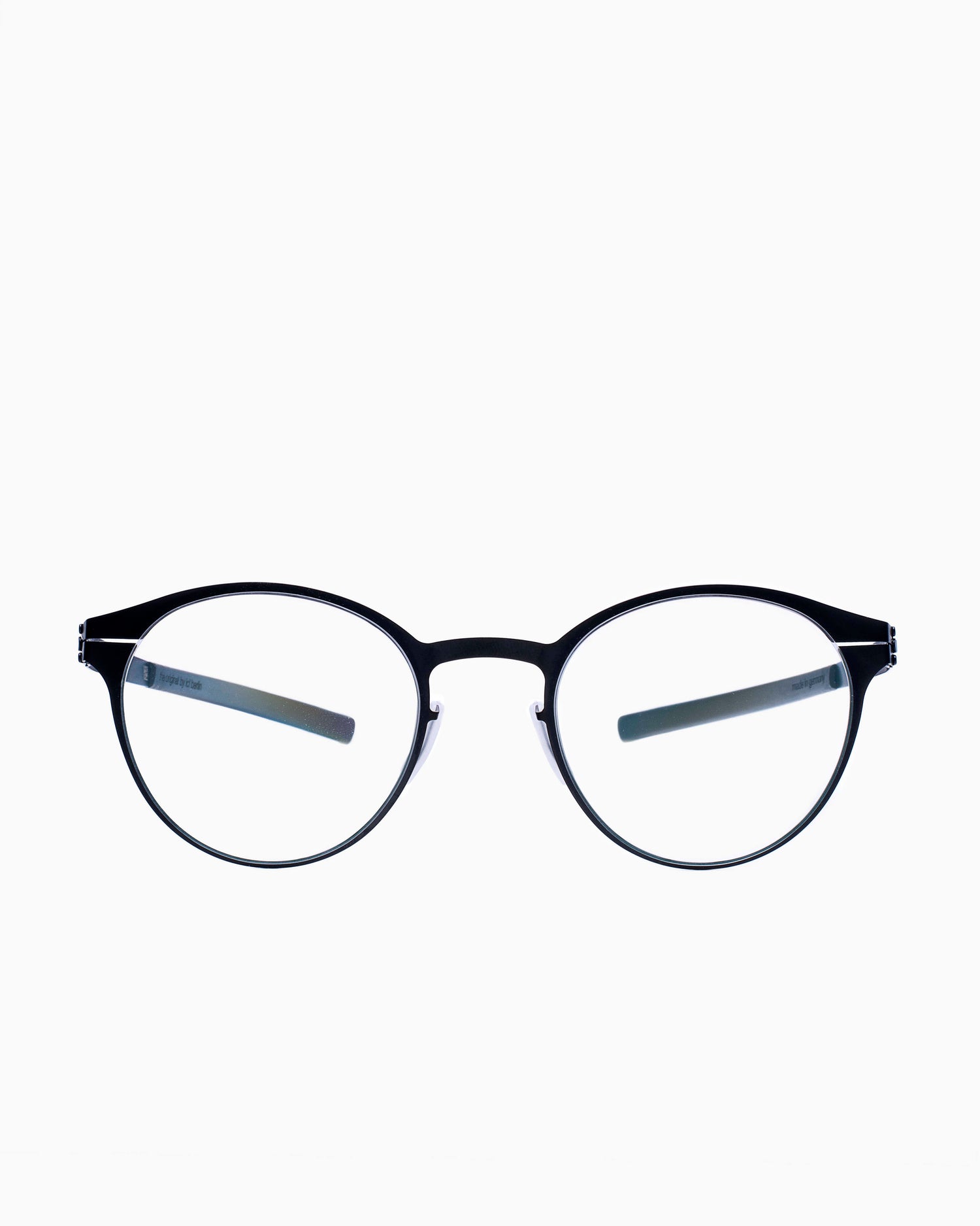 black metal round eyeglasses by Ic Berlin model crossley, front view, lunettes de vue Noir rond