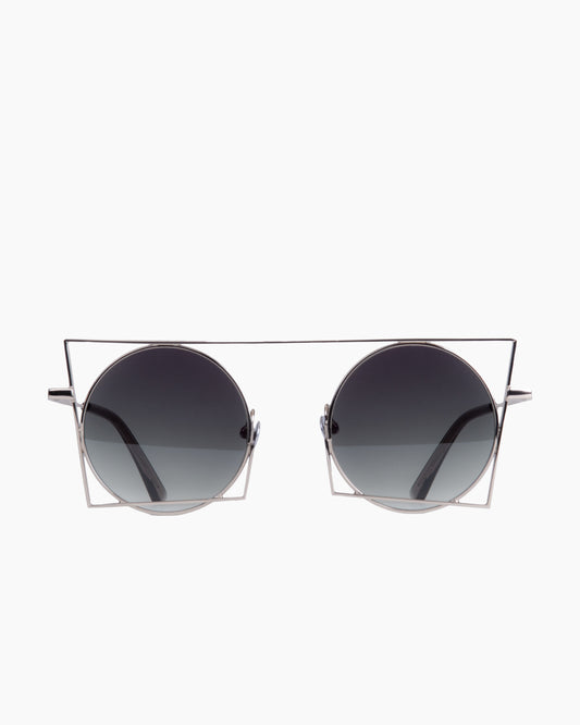 silver metal round  sunglassesby Gamine model FlorentinS, front view, lunettes de vue rond couleur argent