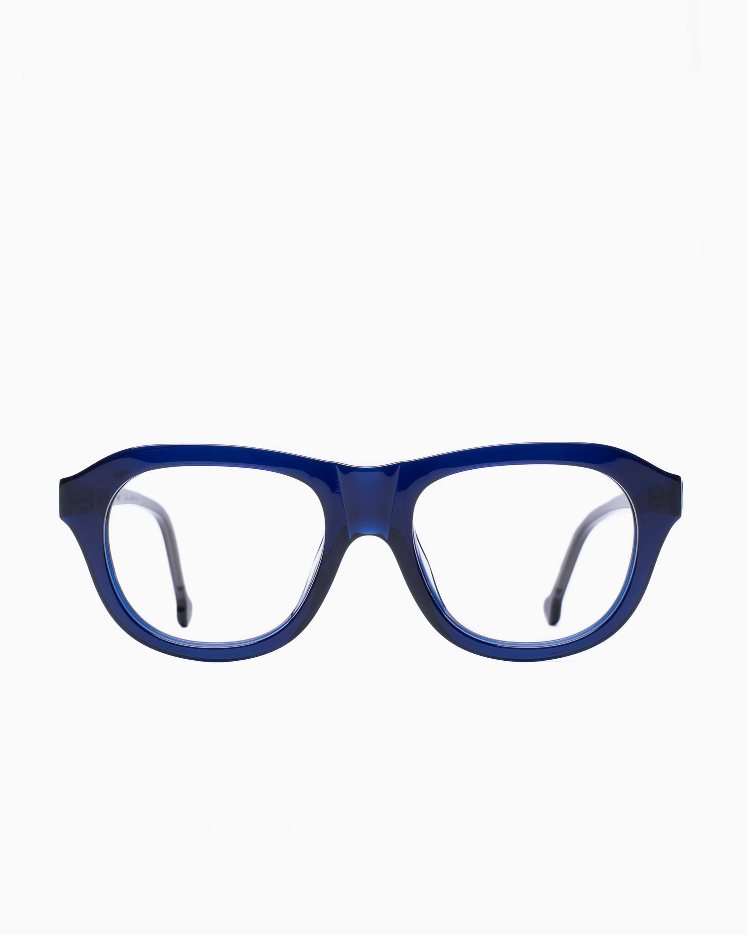 blue plastic aviator eyeglasses by Marie-Sophie Dion model Alain, front view, lunettes de vue Bleu aviateur