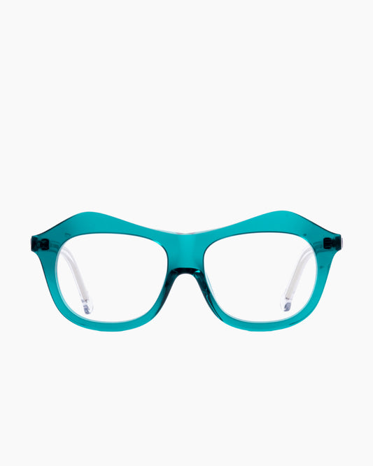 green plastic aviator eyeglasses by Marie-Sophie Dion model Archambault, front view, lunettes de vue aviateur couleur vert