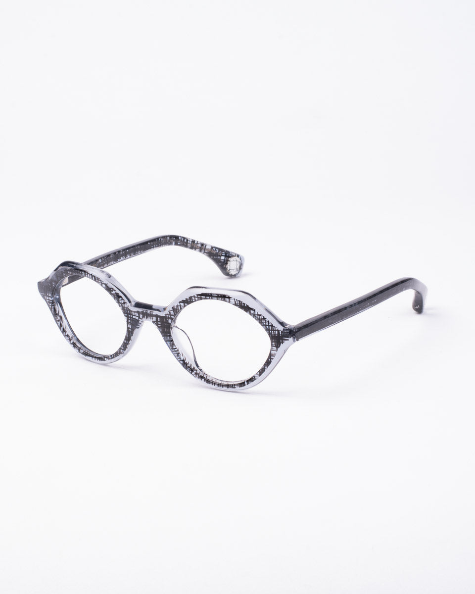grey plastic oval eyeglasses by Blake Kuwahara model Curlett, front view, lunettes de vue Gris 