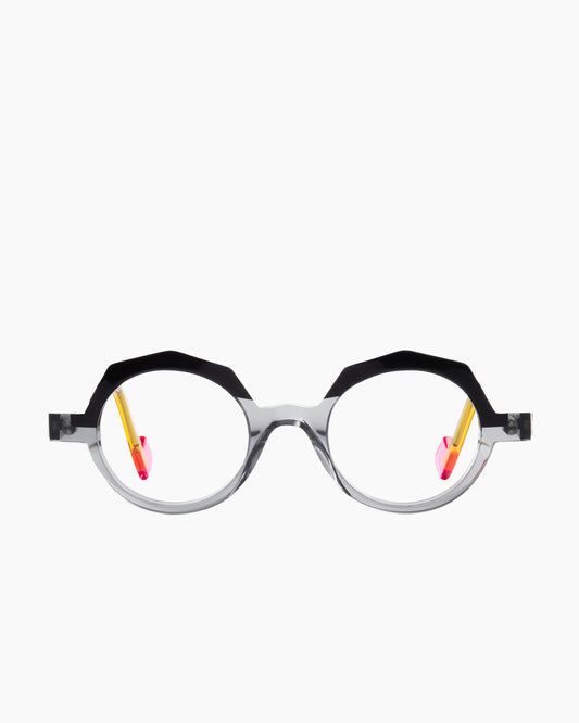 grey plastic round eyeglasses by Anne et Valentin model LOCK, front view, lunettes de vue rond couleur Gris