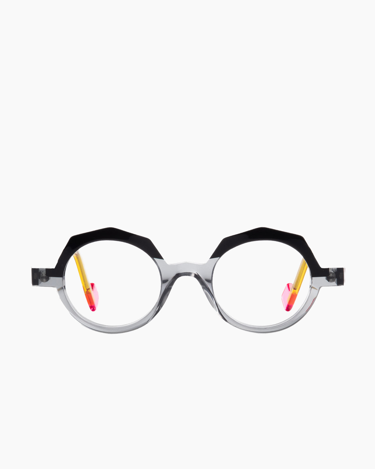 grey plastic round eyeglasses by Anne et Valentin model LOCK, front view, lunettes de vue rond couleur Gris