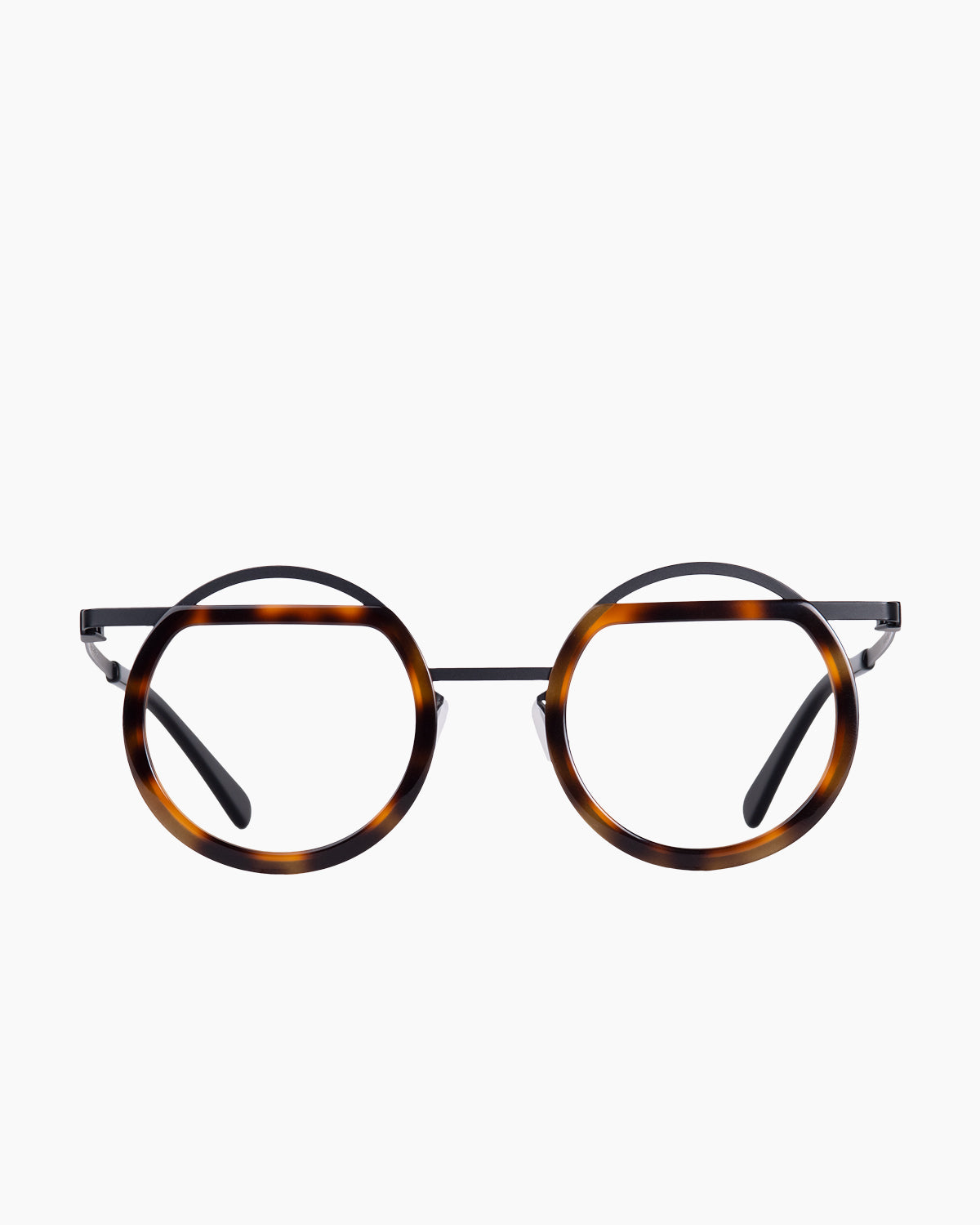 tortoise metal round eyeglasses by Gamine model Trim, front view, lunettes de vue rond couleur Écaille de tortue