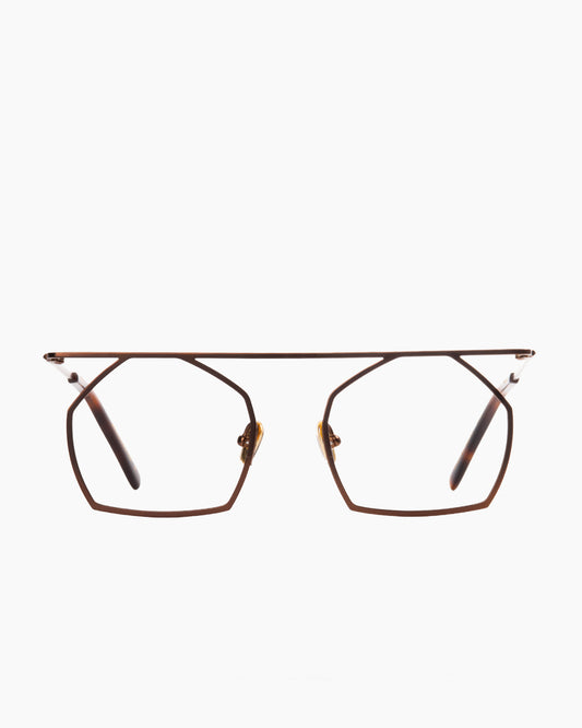 brown metal hexagon eyeglasses by Gamine model PINHEIROS, front view, lunettes de vue hexagone couleur brun