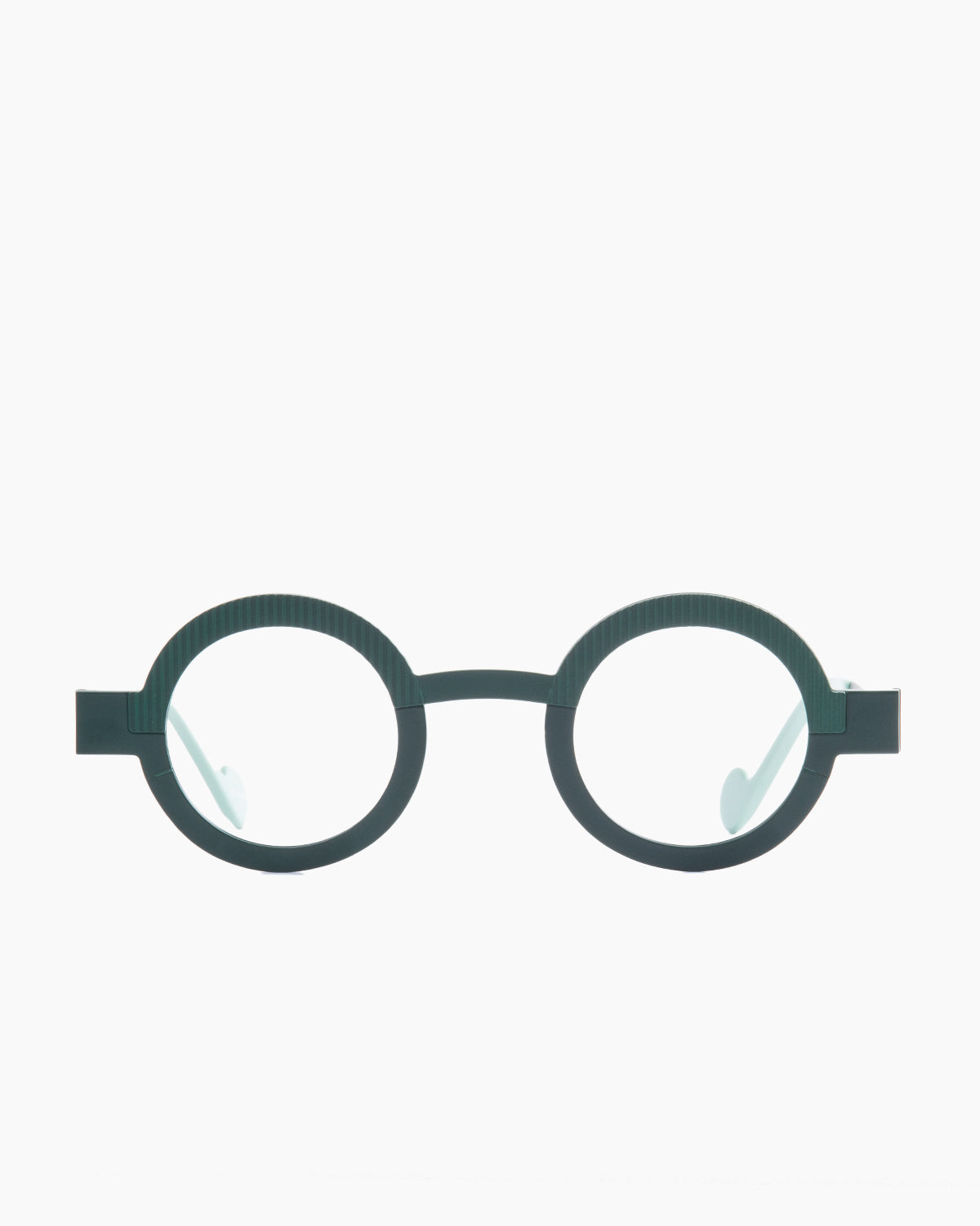 green metal round eyeglasses by Anne et Valentin model Vaguo, front view, lunettes de vue Vert rond