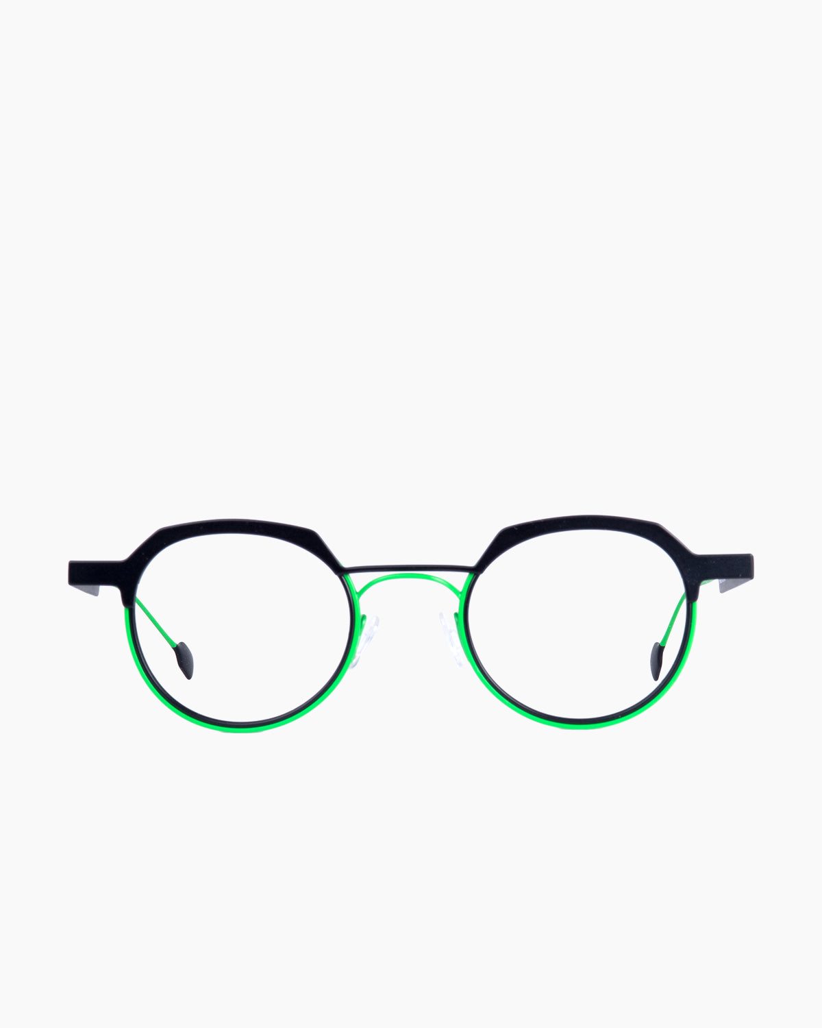 green metal round eyeglasses by Anne et Valentin model Rebuild, front view, lunettes de vue Vert rond